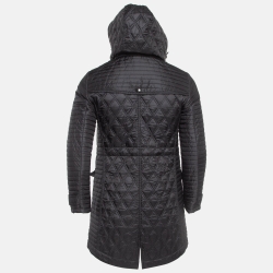 Pre Owned Burberry Black Synthetic Quilted Detachable Hood Jacket S
