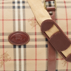 Pre Owned Burberry Brown/Beige Haymarket Coated Canvas and Leather Duffle Bag