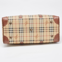 Pre Owned Burberry Brown/Beige Haymarket Coated Canvas and Leather Duffle Bag