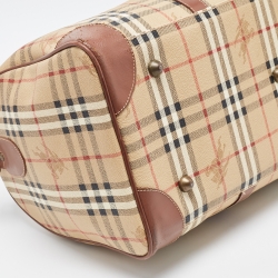 Pre Owned Burberry Brown/Beige Haymarket Coated Canvas and Leather Duffle Bag