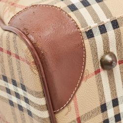 Pre Owned Burberry Brown/Beige Haymarket Coated Canvas and Leather Duffle Bag