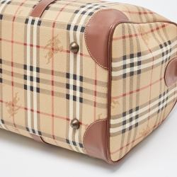 Pre Owned Burberry Brown/Beige Haymarket Coated Canvas and Leather Duffle Bag