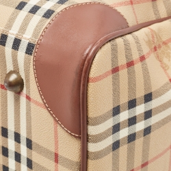 Pre Owned Burberry Brown/Beige Haymarket Coated Canvas and Leather Duffle Bag