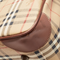 Pre Owned Burberry Brown/Beige Haymarket Coated Canvas and Leather Duffle Bag