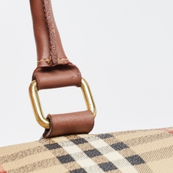 Pre Owned Burberry Brown/Beige Haymarket Coated Canvas and Leather Duffle Bag