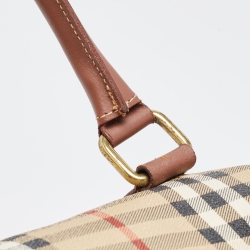 Pre Owned Burberry Brown/Beige Haymarket Coated Canvas and Leather Duffle Bag