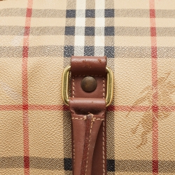 Pre Owned Burberry Brown/Beige Haymarket Coated Canvas and Leather Duffle Bag