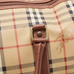 Pre Owned Burberry Brown/Beige Haymarket Coated Canvas and Leather Duffle Bag
