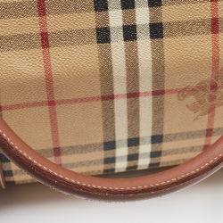 Pre Owned Burberry Brown/Beige Haymarket Coated Canvas and Leather Duffle Bag