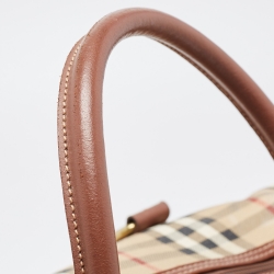 Pre Owned Burberry Brown/Beige Haymarket Coated Canvas and Leather Duffle Bag