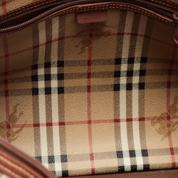 Pre Owned Burberry Brown/Beige Haymarket Coated Canvas and Leather Duffle Bag