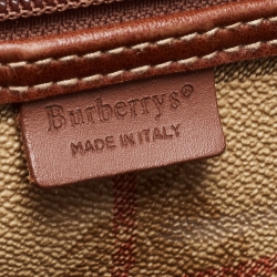 Pre Owned Burberry Brown/Beige Haymarket Coated Canvas and Leather Duffle Bag