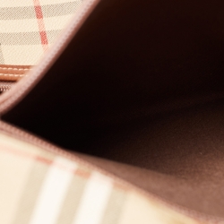 Pre Owned Burberry Brown/Beige Haymarket Coated Canvas and Leather Duffle Bag
