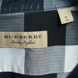 Burberry London Navy Blue Plaid Cotton Button Down Full Sleeve Shirt XL
