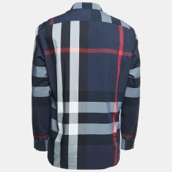 Burberry London Navy Blue Plaid Cotton Button Down Full Sleeve Shirt XL