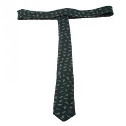 Pre Owned Burberry London Green Embroidered Leaf Motif Stanfield Skinny Tie