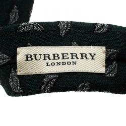 Pre Owned Burberry London Green Embroidered Leaf Motif Stanfield Skinny Tie