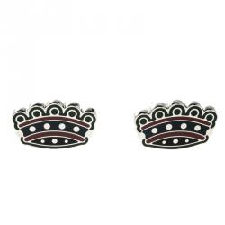 Burberry Novelty Crown Enamel Silver Tone Cufflinks