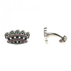 Burberry Novelty Crown Enamel Silver Tone Cufflinks