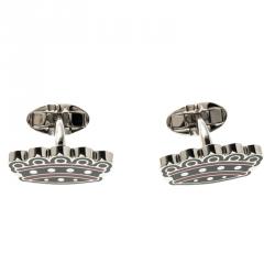 Burberry Novelty Crown Enamel Silver Tone Cufflinks