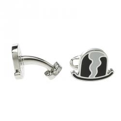 Pre Owned Burberry Black & White Enamel Silver Tone Cufflinks