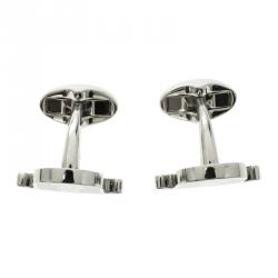 Pre Owned Burberry Black & White Enamel Silver Tone Cufflinks