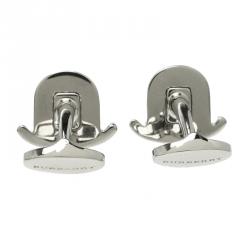 Pre Owned Burberry Black & White Enamel Silver Tone Cufflinks