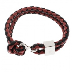 Burberry Two Tone Braided Leather Silver Tone Bracelet
