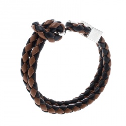 Pre Owned Burberry Brown & Black Braided Leather Silver Tone Bracelet 18cm