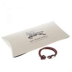 Pre Owned Burberry Two Tone Braided Leather Silver Tone Bracelet