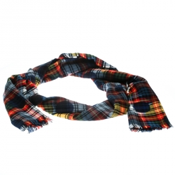 Burberry Multicolor Wool Tartan Plaid Polka Dotted Fringed Edge Muffler