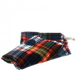 Burberry Multicolor Wool Tartan Plaid Polka Dotted Fringed Edge Muffler