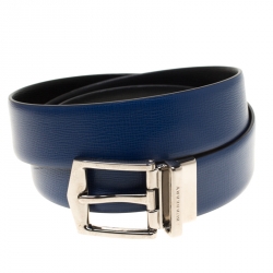 Pre Owned Burberry Blue Leather Reversible Belt 105cm