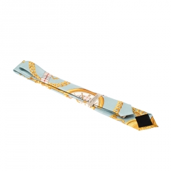 Pre Owned Burberry London Blue Archive Timepieces Print Silk Slim Tie
