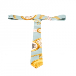 Pre Owned Burberry London Blue Archive Timepieces Print Silk Slim Tie