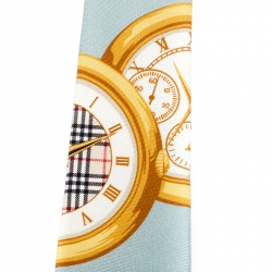Pre Owned Burberry London Blue Archive Timepieces Print Silk Slim Tie