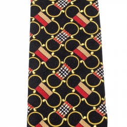 Pre Owned Burberry London Black Archive Scarf Print Silk Slim Tie