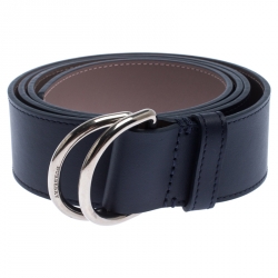Pre Owned Burberry Navy Blue/Beige Leather D'Ring Buckle Belt 120CM