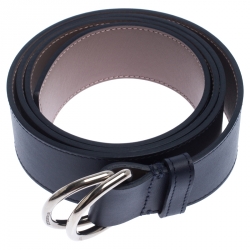 Pre Owned Burberry Navy Blue/Beige Leather D'Ring Buckle Belt 120CM