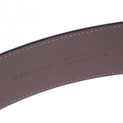 Pre Owned Burberry Navy Blue/Beige Leather D'Ring Buckle Belt 120CM