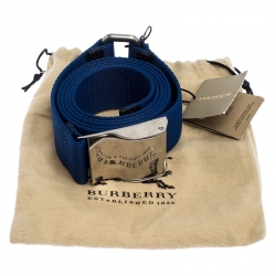 Pre Owned Burberry Blue Canvas Zach Buckle Belt 125 CM