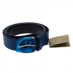 Pre Owned Burberry Blue Leather Alex Buckle Belt 85CM