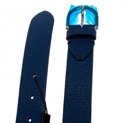Pre Owned Burberry Blue Leather Alex Buckle Belt 85CM