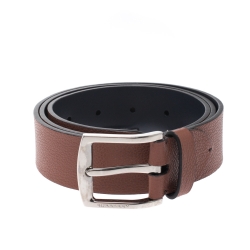 Pre Owned Burberry Russet Brown Leather Gray 35 Belt 90CM