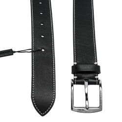 Pre Owned Burberry Black Topstitched Leather Buckle Belt 105CM