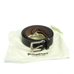 Pre Owned Burberry Black Topstitched Leather Buckle Belt 105CM