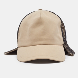 Pre Owned Burberry Beige Cotton & Mesh Trucker Bucket Hat M