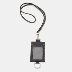 Burberry Black Check PVC and Leather ID Lanyard