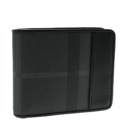 Burberry Black Beat Check Coated Canvas Bifold Wallet