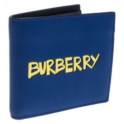 Pre Owned Burberry Blue Leather Bifold Wallet